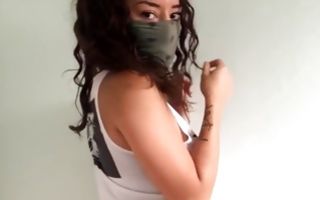 Ebony cutie dancing in mask solo hd